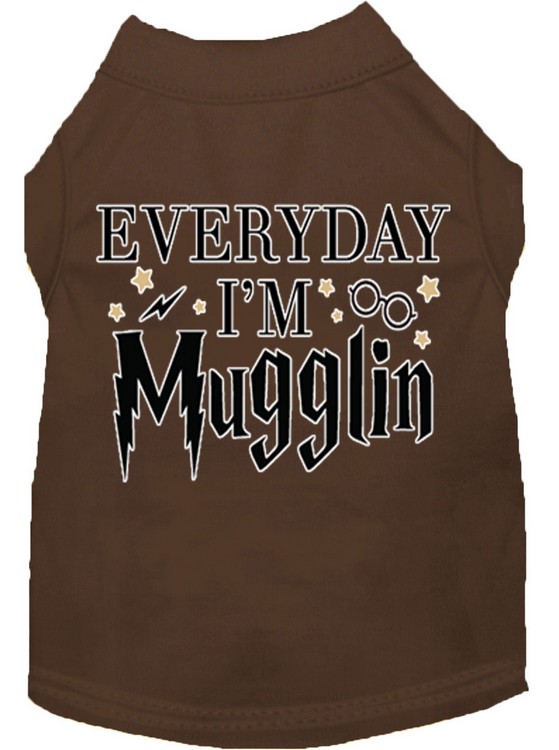 Everyday I'm Mugglin Screen Print Dog Shirt Brown XXXL